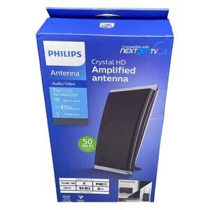 Philips Crystal HD TV Antenna Amplified Indoor 6ft Coax Cable Black NEW